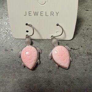 Pink Conch Sterling Silver Turtle Earrings